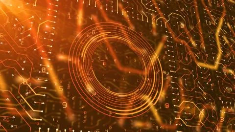 A sci-fi 3d illustration of a circuit board looking like a round tube with la Illustrazione stock