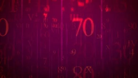 A sci-fi 3d illustration of falling digits and letters in the light violet ba Stock Illustration