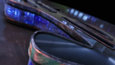 Sci-fi 3d object in outer space with neon light and realistic textures Stock Footage 224364410