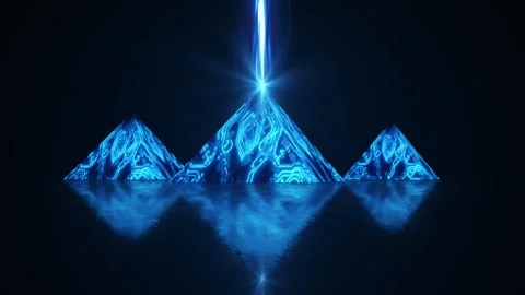 Sci-fi 3D render of abstract pyramids at night shooting light Vídeo Stock 268575172
