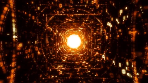 Sci-fi 3d render of an orange data stream tunnel for presentations on AI Stock Footage 319828551