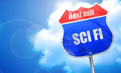 Sci fi, 3D rendering, blue street sign Stock Illustration