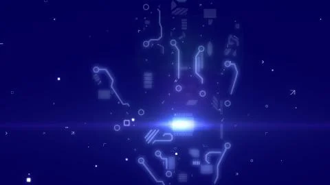 Sci-fi 3d rendering of an outline of a sparkling intelligent robot hand with  Illustrazione stock