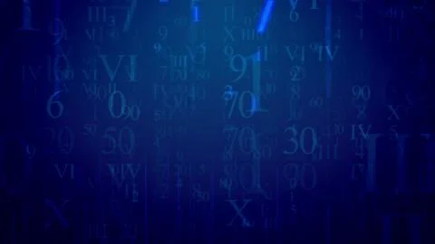 Sci-fi 3d rendering of shimmering light blue Latin and Arabic digits having d Stock Illustration