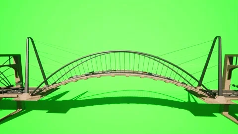 Sci-Fi, 3D Steamship,  Hot Air Balloon, Bridge, heavy traffic, chroma key, 4K Stock Footage 221733994