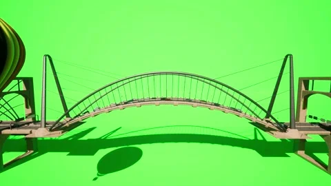 Sci-Fi, 3D Steamship,  Hot Air Balloon, Bridge, heavy traffic, chroma key, 4K Stock Footage 221734000