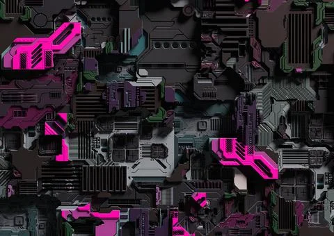 Sci-fi abstract background with electronics. 3D Rendering Ilustración de archivo