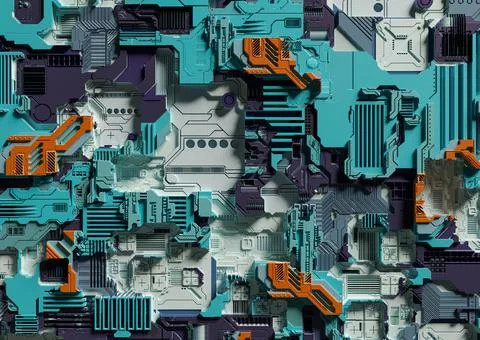 Sci-fi abstract background with electronics. 3D Rendering Ilustración de archivo