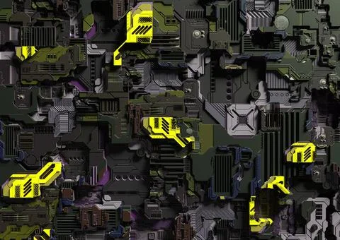 Sci-fi abstract background with electronics. 3D Rendering Ilustración de archivo