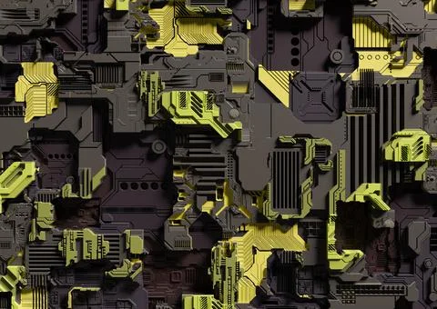 Sci-fi abstract background with electronics. 3D Rendering Stock Illustration
