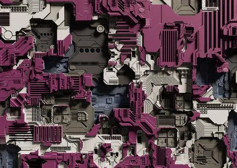 Sci-fi abstract background with electronics. 3D Rendering Ilustración de archivo