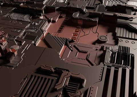 Sci-fi abstract background with electronics. 3D Rendering Ilustración de archivo