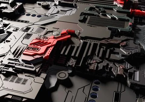 Sci-fi abstract background with electronics. 3D Rendering Ilustración de archivo