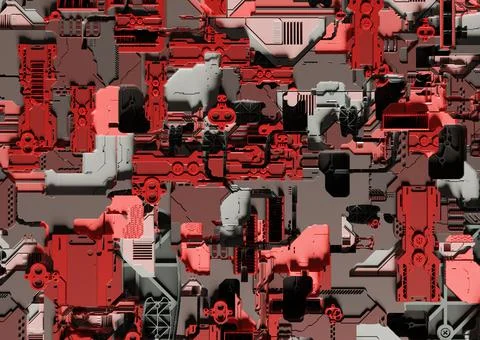 Sci-fi abstract background with electronics. 3D Rendering Stock Illustration