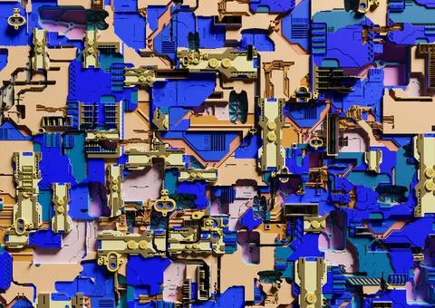 Sci-fi abstract background with electronics. 3D Rendering Stock Illustration