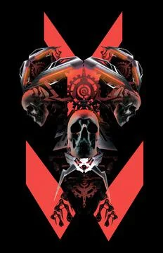 Sci-fi abstract collage with skulls. Stock Illustration