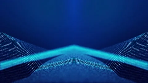 Sci-fi abstract theme with particle mirror waves. 4k looped abstract blue Video stock 160004438