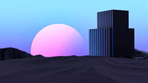 Sci-fi alien building futuristic landscape.Abstract futuristic planet with bu Ilustración de archivo