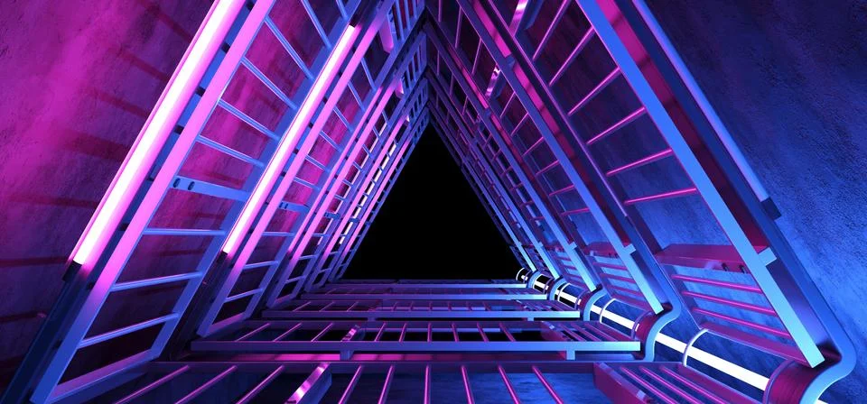 Sci Fi Alien Hi Tech Vibrant Realistic Triangle Shaped Metal Construction Wit Stock Illustration