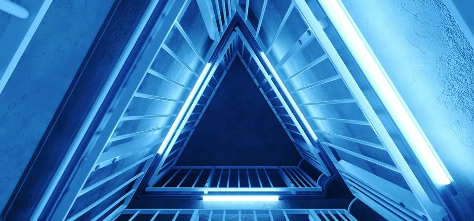 Sci Fi Alien Hi Tech Realistic Triangle Shaped Metal Construction With Neon G イラスト素材