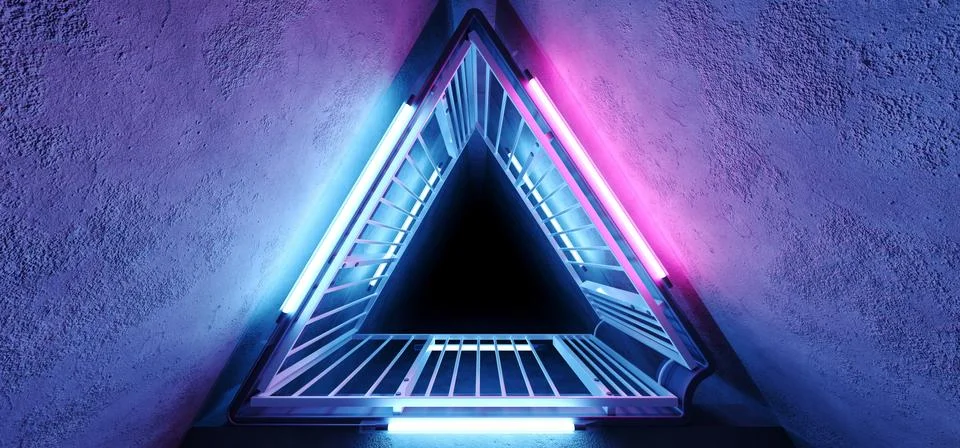 Sci Fi Alien Hi Tech Vibrant Realistic Triangle Shaped Metal Construction Wit Illustrazione stock