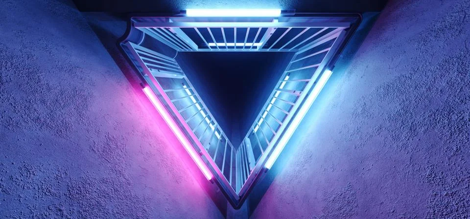 Sci Fi Alien Hi Tech Vibrant Realistic Triangle Shaped Metal Construction Wit Stock Illustration
