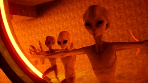 Sci-fi alien party showcases rhythmic energy in glowing club Stock Footage 135090142