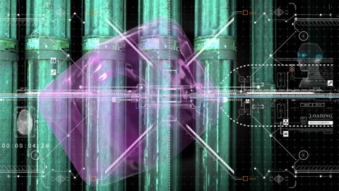 Sci-fi alien spheres loading with futuristic hud interface Stock Footage 327615484