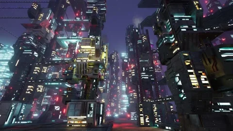 Sci fi and bright lights. A vision of the city of the future. Stock Footage 304489505