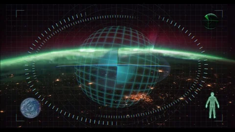Sci-fi animation screen hologram with aurora borealis. Stock Footage 87926953