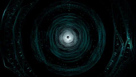 Sci-Fi Artificial Intelligence Tunnel and Cyber Security Big Data Visualization Stock Footage 336235338