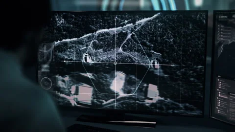 Sci-fi Artificial Intelligence Used In Military Tracking Network Analysis Stock Footage 268984622