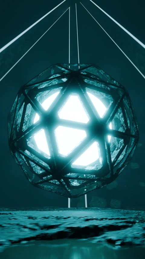 Sci-fi background, energy core surrounded by rocks and epic glowing structure Stock Footage 291716814