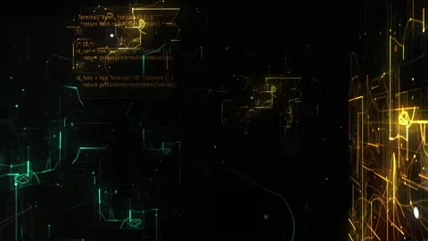 Sci fi background. Flight through space with glowing futuristic tech elements. Stock Footage 152532785