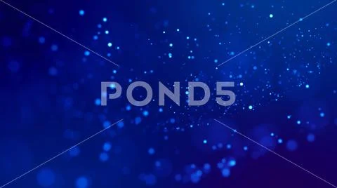 Sci-fi background. Glow blue particles on blue background are hanging in air for Stock Photos