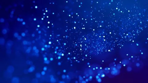 Sci-fi background. Glow blue particles on blue background are hanging in air for Stock Photos