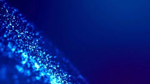 Sci-fi background. Glow blue particles on blue background are hanging in air for Stock Photos