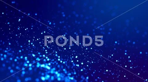 Sci-fi background. Glow blue particles on blue background are hanging in air for Stock Photos