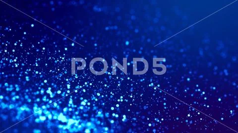 Sci-fi background. Glow blue particles on blue background are hanging in air for Stock Photos