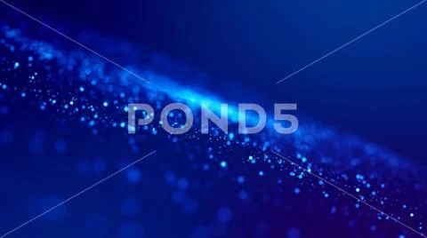 Sci-fi background. Glow blue particles on blue background are hanging in air for Stock Photos
