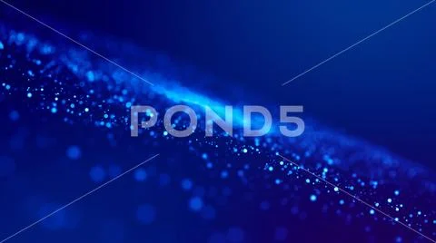 Sci-fi background. Glow blue particles on blue background are hanging in air for Stock Photos
