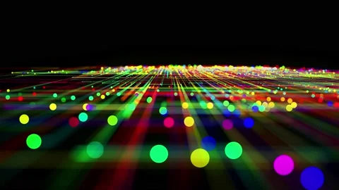 Sci-fi bg of glow multicolor particles form lines like electrical circuit or Stock Footage 143481853