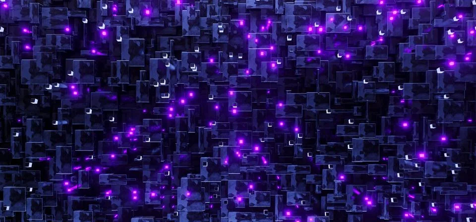 Sci-fi block chain tech background with neon particles イラスト素材