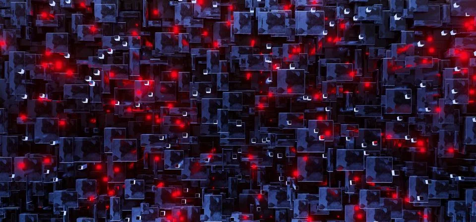 Sci-fi block chain tech background with red neon particles イラスト素材