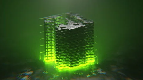 Sci Fi Blocks Transform and glow in green Stock Footage 253580874