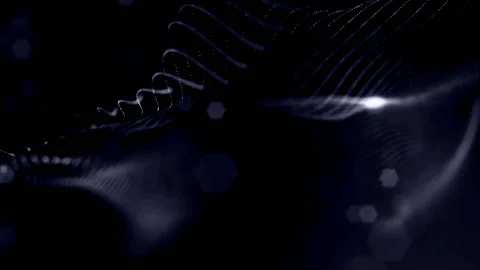 Sci-fi blue background of luminous particles that form curves, surfaces, complex Stock Footage 110500802