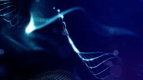Sci-fi blue background of luminous particles that form curves, surfaces, complex Stock Footage 110504382