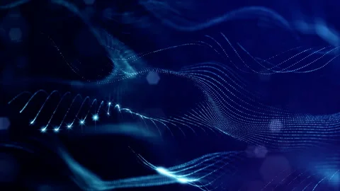 Sci-fi blue background of luminous particles that form curves, surfaces, complex Stock Footage 110505017