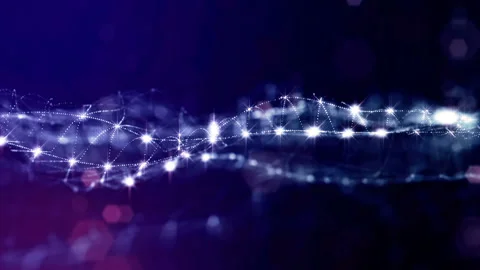Sci-fi blue background of luminous particles that form curves, surfaces, complex Stock Footage 110506555