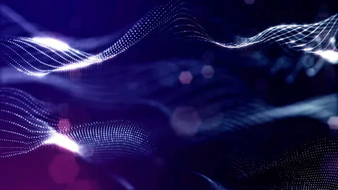 Sci-fi blue background of luminous particles that form curves, surfaces, complex Stock Footage 110508206
